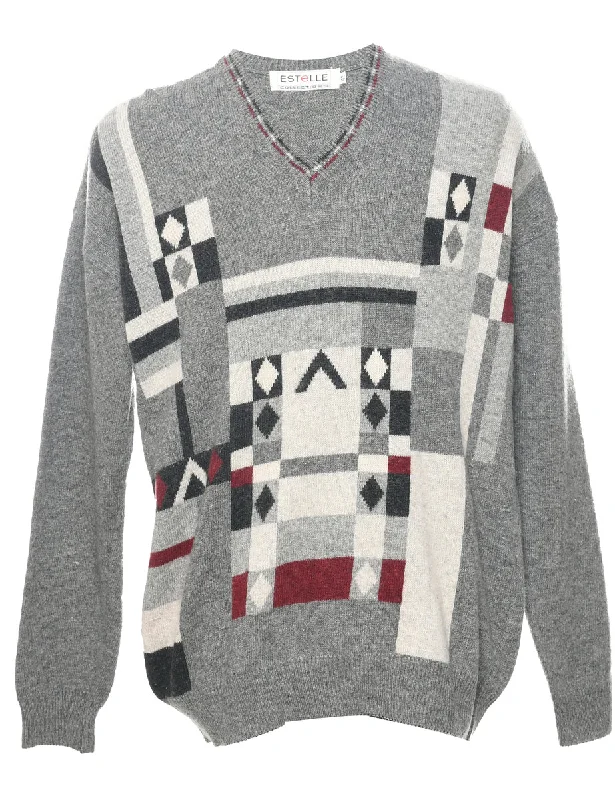 Geometric Pattern Jumper - L Toggled Drawstring Belted