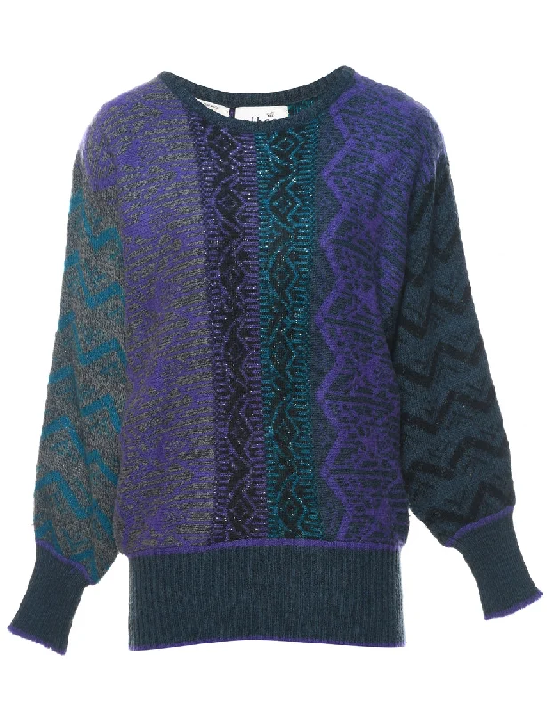 Geometric Pattern Jumper - M Mesh Fabric Canvas Fabric Denim Fabric