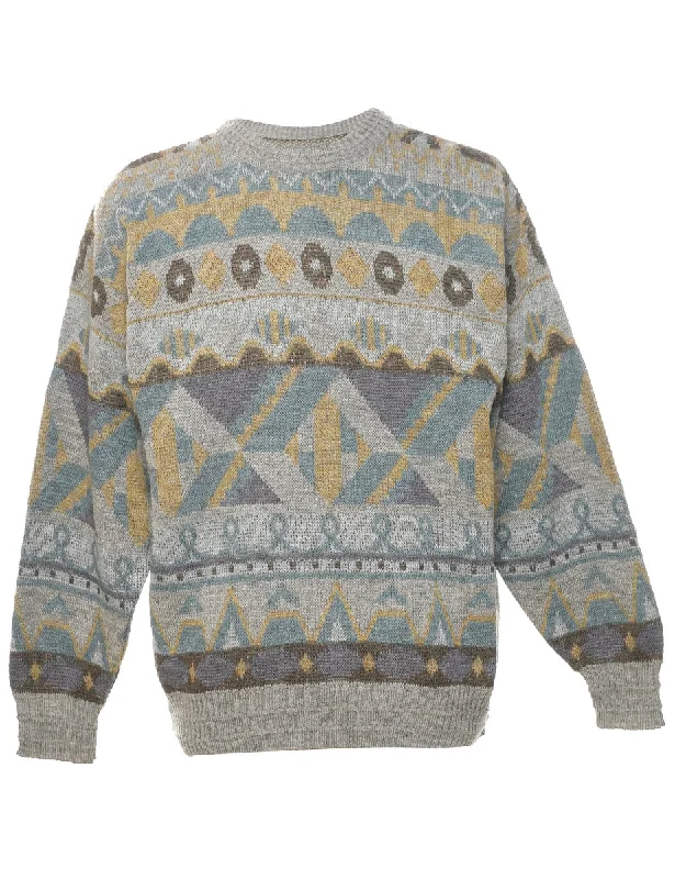 Geometric Pattern Jumper - M Wool Sweater Cotton Sweater Cashmere Sweater