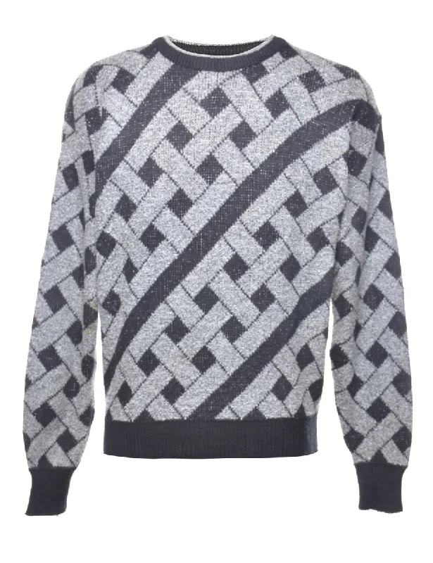 Geometric Pattern Jumper - M Front Pockets Side Pockets Patch Pockets