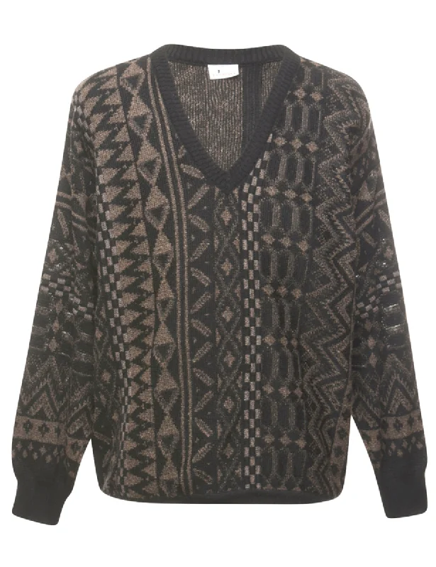 Geometric Pattern Jumper - XL Graphic Sweater Embroidered Appliqued