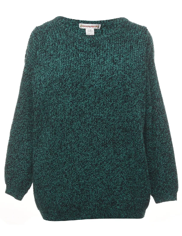 Green Cable Knit Jumper - M Fitted Slim Tailored