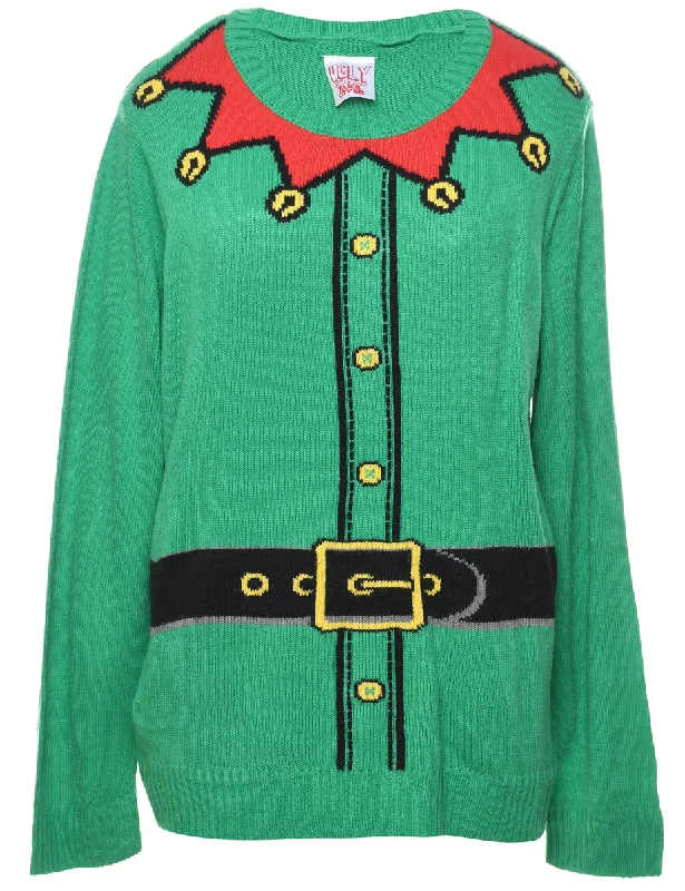 Green Christmas Jumper - L Transparent Opaque Sheer