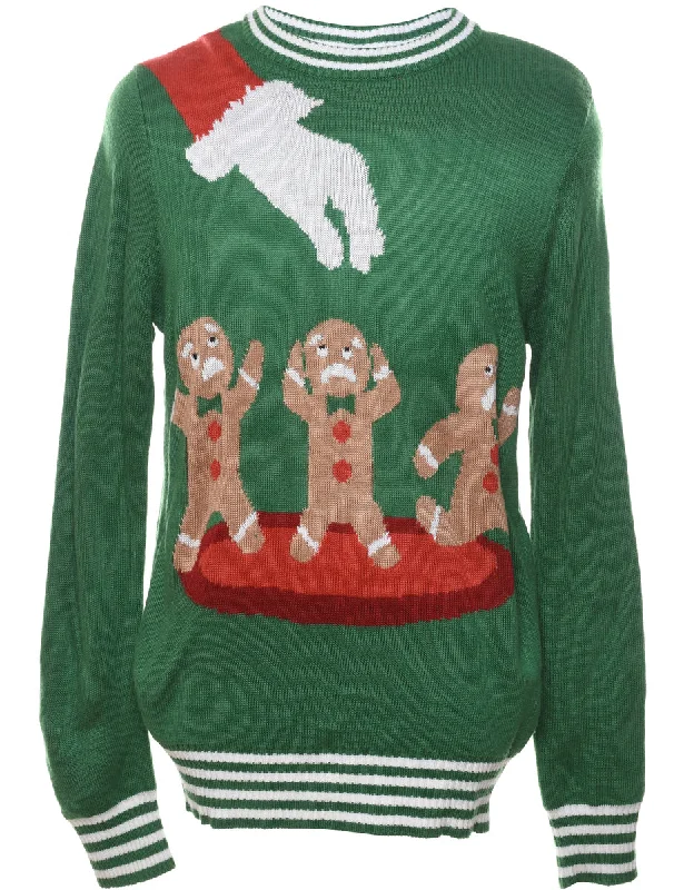 Green Christmas Jumper - L Glossy Satin Silk