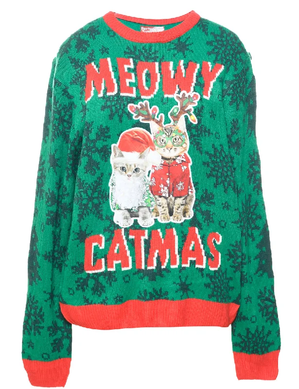 Green Christmas Jumper - L Mesh Blend Leather Blend Suede Blend