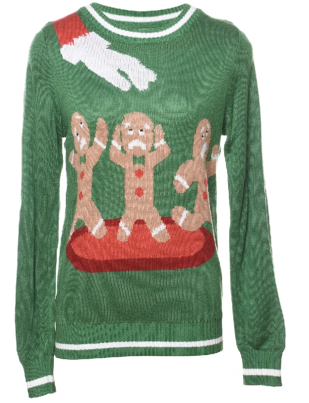 Green Christmas Jumper - M Cashmere Blend Cotton Blend Poly Blend