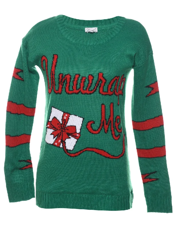 Green Christmas Jumper - M Tailored Straight A-Line