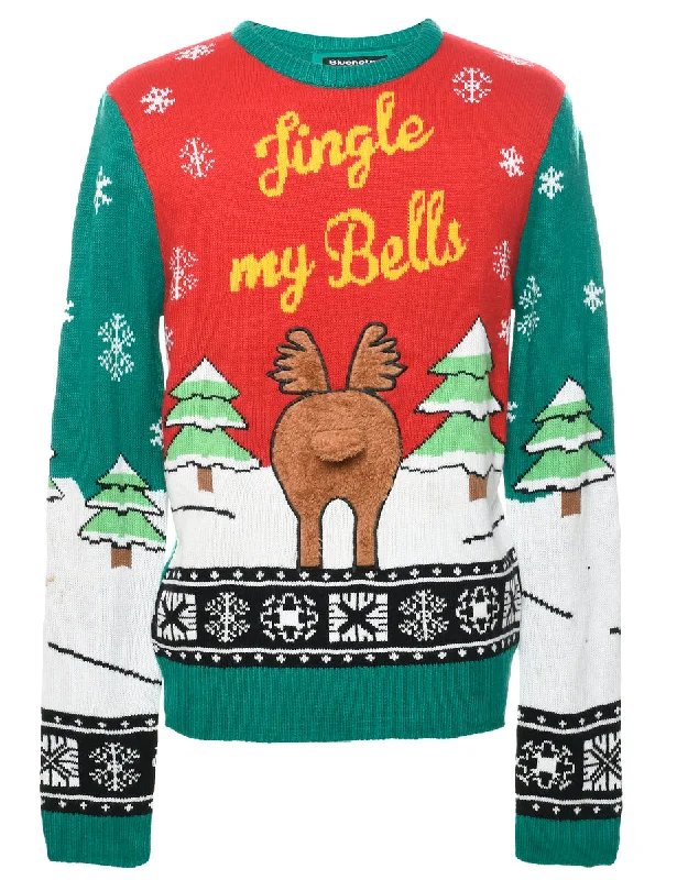 Green Christmas Jumper - M Wool Fabric Cashmere Fabric Tweed Fabric