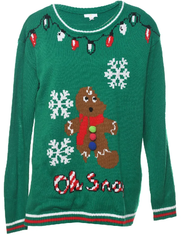 Green Christmas Jumper - XL Denim Fabric Leather Fabric Suede Fabric