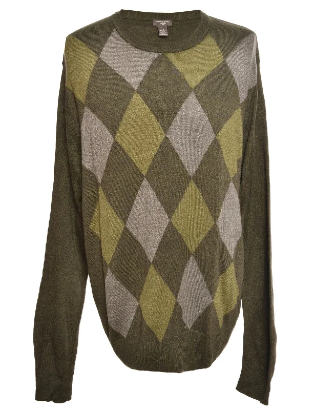 Green Dockers Argyle Jumper - L Machine Wash Dry Clean Hand Wash
