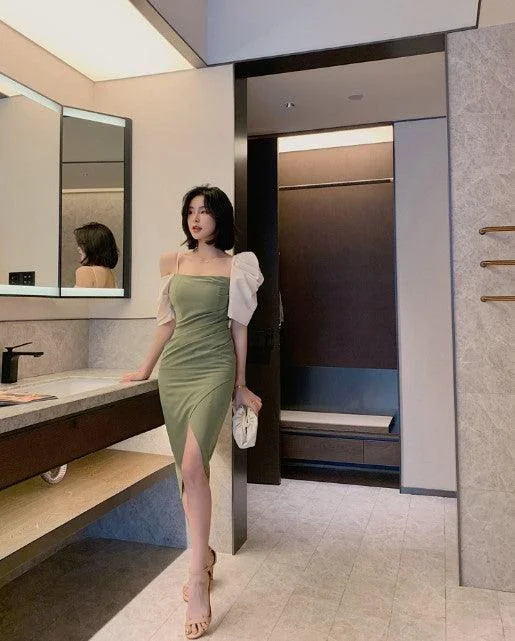 Green Lantern Sleeve Backless Dress