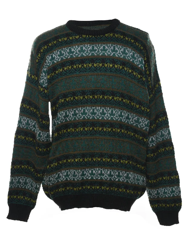 Green Nordic Jumper - L Fitted Slim Tailored