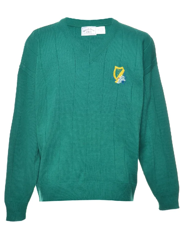 Green Plain Jumper - L Glossy Satin Silk