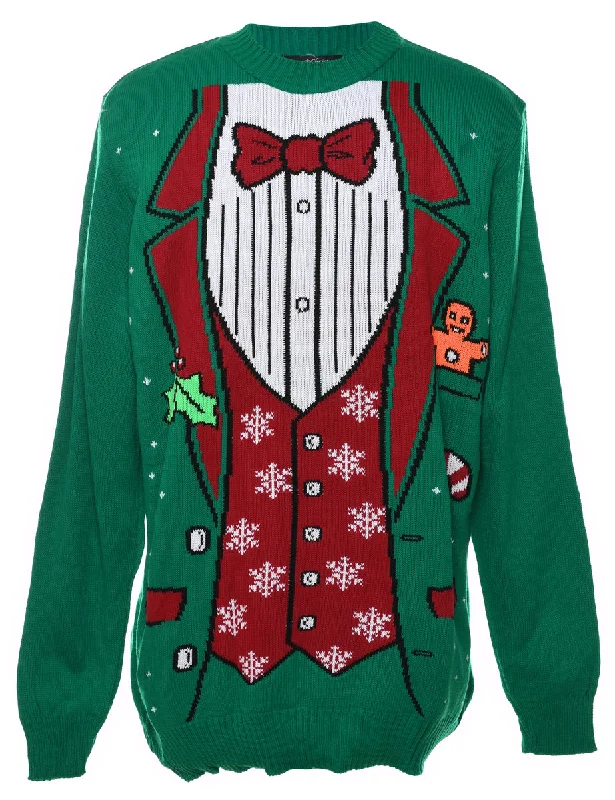 Green & Red Festive Gifts Design Christmas Jumper - S Turtle Neck Boat Neck Asymmetrical Neck