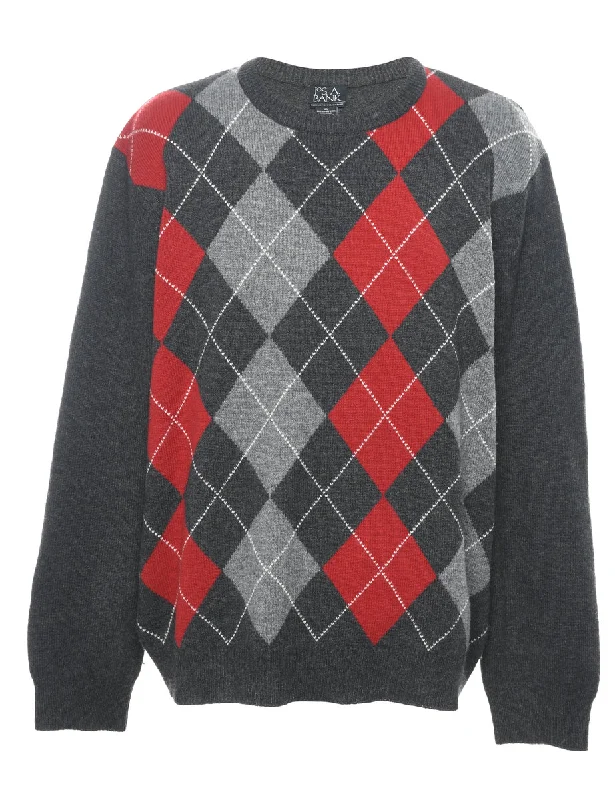Grey Argyle Jumper - XL Mesh Fabric Canvas Fabric Denim Fabric