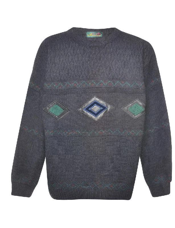 Grey Embroidered Argyle Design Jumper  - L Polka Dot Checkered Tartan