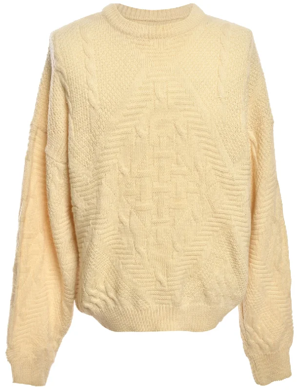 Hand Knitted Cream Jumper - M Cashmere Blend Cotton Blend Poly Blend