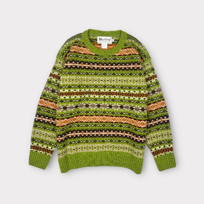 Harley Of Scotland Lambswool Fair-Isle Jumper Calypso Neon Metallic Matte
