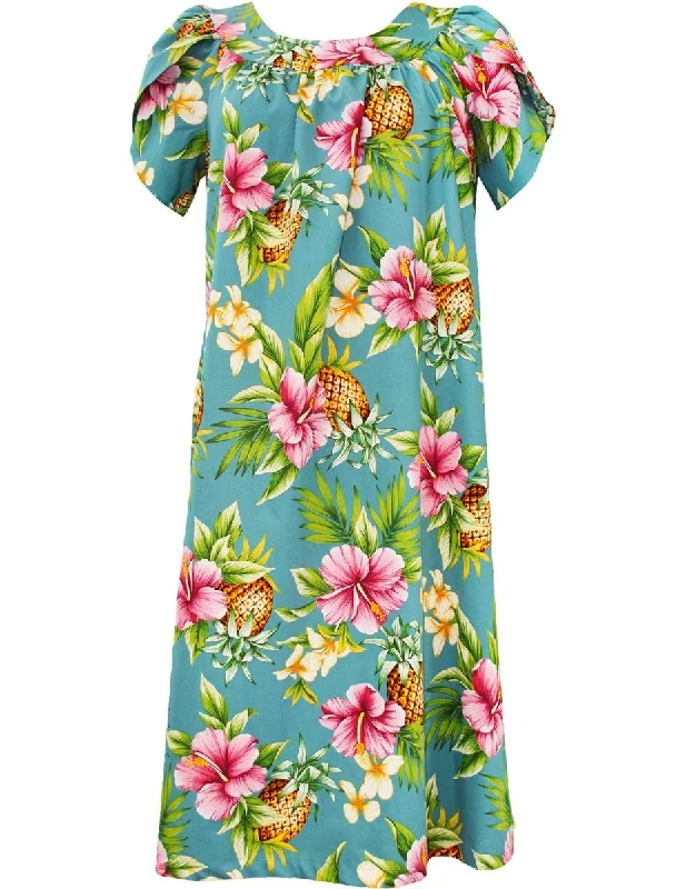 Hibiscus Pineapples Valley Pull Over Short Muumuu Dress