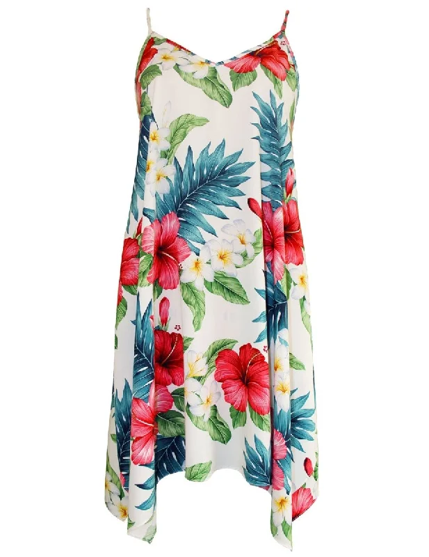 Hibiscus Short Hawaiian Dress with Scarf Hem