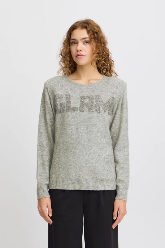 Ichi Macon Jumper-Grey Melange-20122189 Zippered Buttoned Snapped