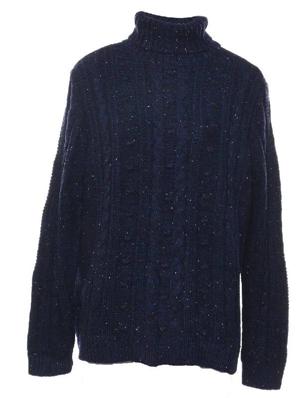 Land's End Navy Turtleneck Jumper - L Stretchy Elastic Breathable
