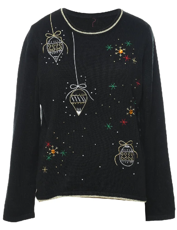 Lurex Thread Pattern Christmas Jumper - M Fleece Fabric Down Fabric Feather Fabric