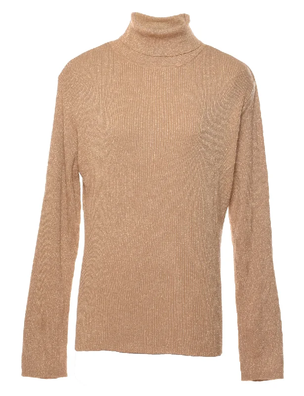 Lurex Thread Pattern Turtleneck Jumper - L Striped Floral Plaid