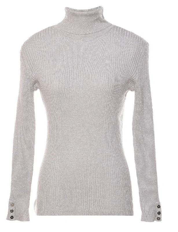 Lurex Thread Pattern Turtleneck Jumper - M Chenille Fabric Brocade Fabric Lace Fabric