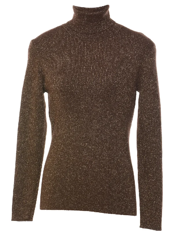 Lurex Thread Pattern Turtleneck Jumper - S Terry Blend Velvet Blend Canvas Blend