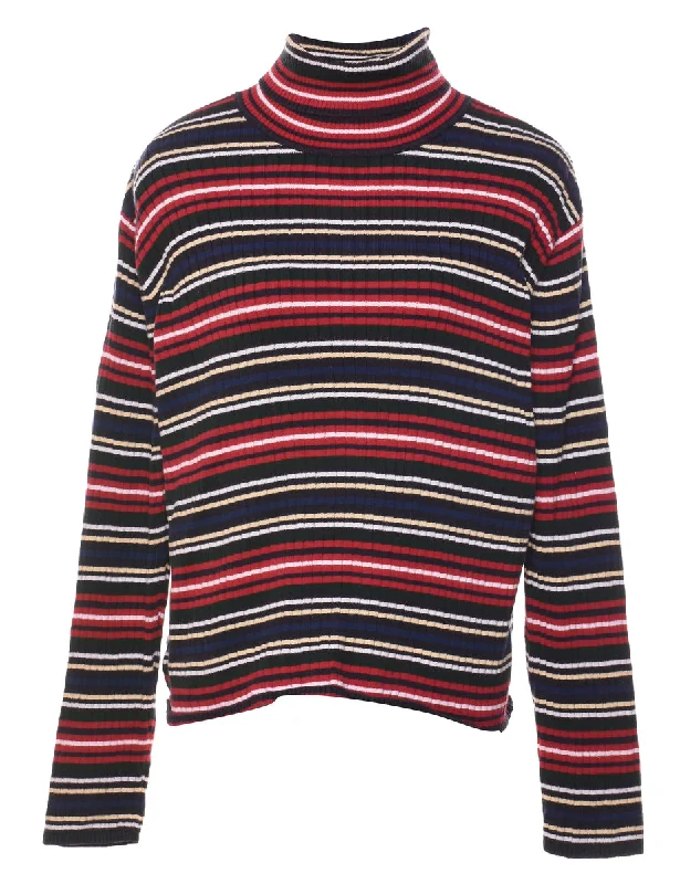 Multi-colour Striped Turtleneck Jumper - L Anti-Pilling Anti-Shrink Durable