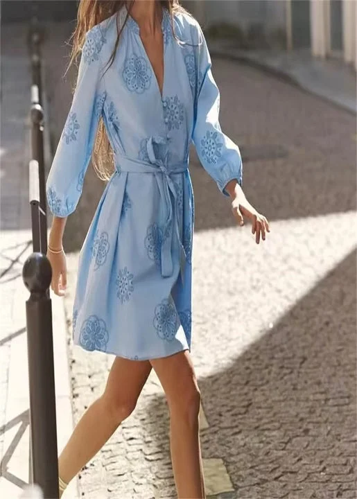 New Versatile Solid Adhesive Embroidered Decorative Poplin Dress CODE: KAR3294