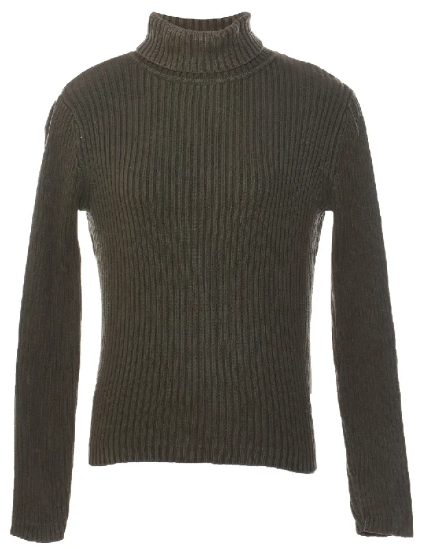 Olive Green Turtleneck Jumper - M Polka Dot Checkered Tartan