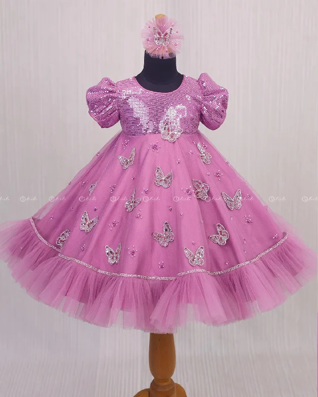 Onion Pink Dress with Sequence Yoke