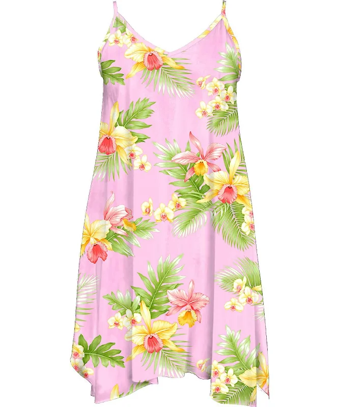Orchids Short Hawaiian Dress with Scarf Hem