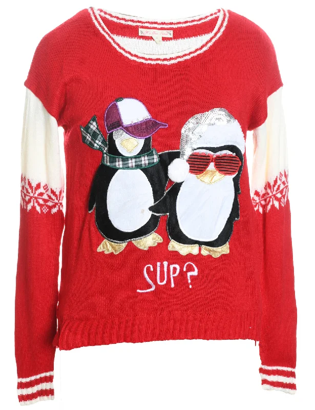 Penquin Christmas Jumper - S Elegant Classic Vintage