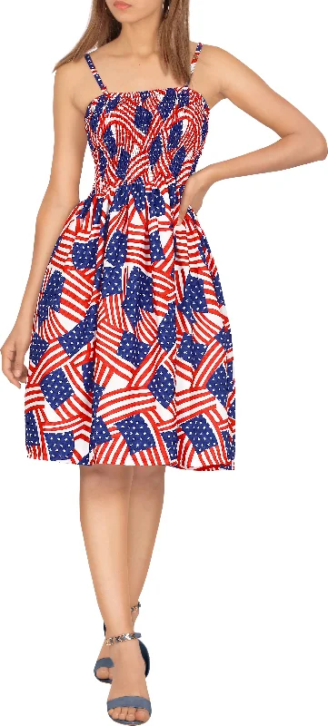 Patriotic USA Flag Printed Short Tube Dress For Women