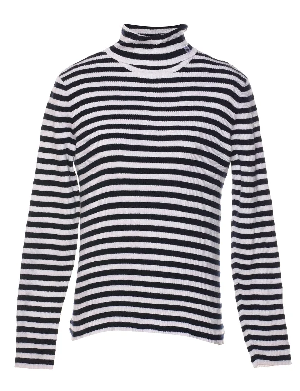 Ralph Lauren Striped Turtleneck Jumper - M Handmade Hand-knitted Hand-woven