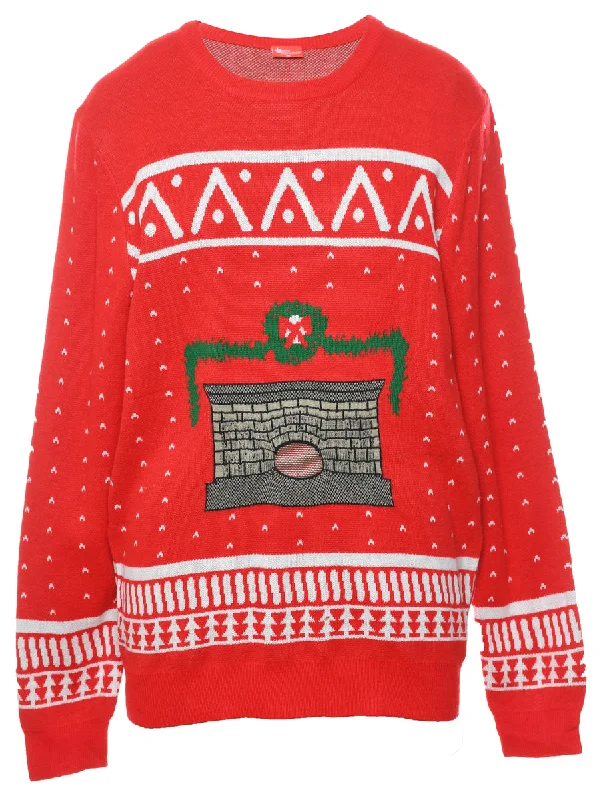 Red Christmas Jumper - L Polka Dot Checkered Tartan