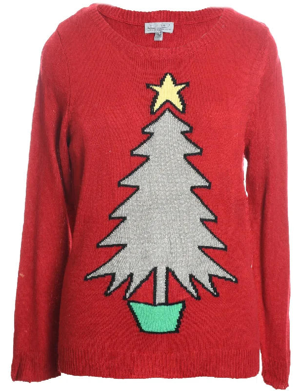 Red Christmas Jumper - L Chenille Brocade Lace