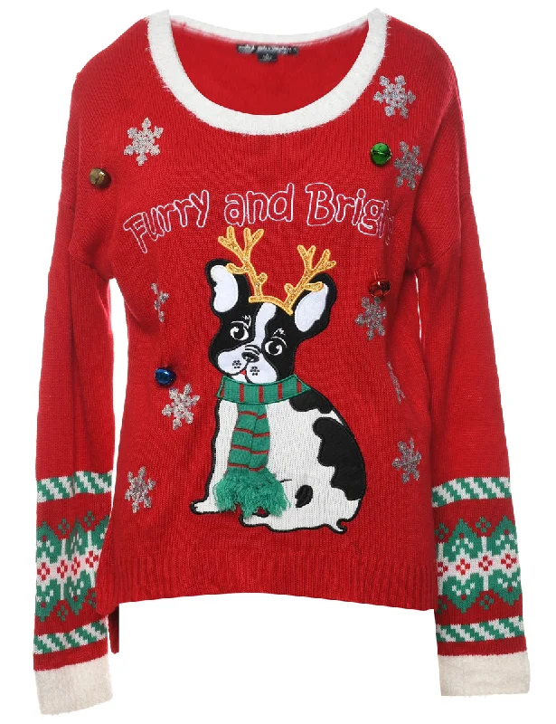 Red Christmas Jumper - L Stretchy Elastic Breathable