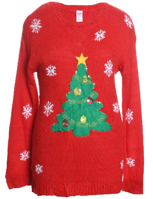 Red Christmas Jumper - L Stretchy Elastic Breathable