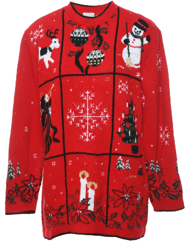 Red Christmas Jumper - M Hooded Sweater Collared Sweater Shawl Collar