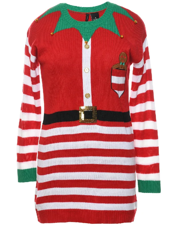 Red Christmas Jumper - M Welt Pockets Slit Pockets Flap Pockets