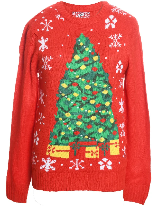 Red Christmas Jumper - S Houndstooth Herringbone Solid