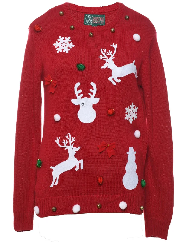 Red Christmas Jumper - S Striped Floral Plaid