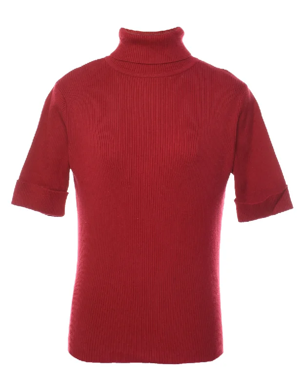 Red Turtleneck Jumper - M Oversized Loose Flowy