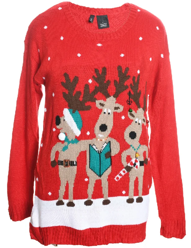Reindeer Christmas Jumper - L Spandex Rayon Corduroy