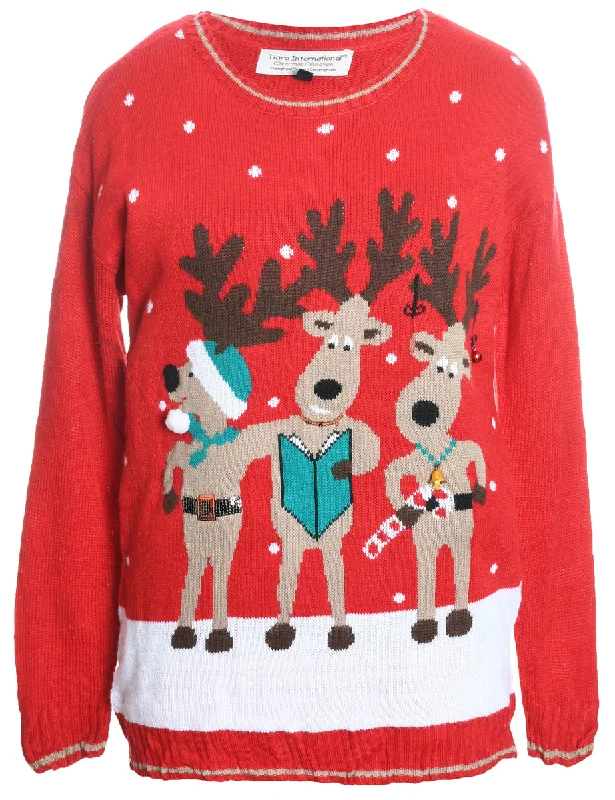 Reindeer Christmas Jumper - L Transparent Opaque Sheer