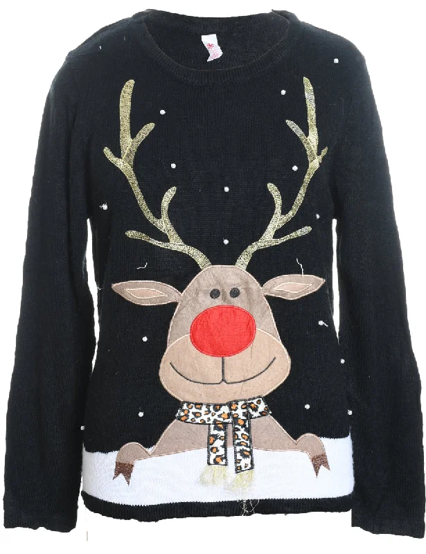 Reindeer Christmas Jumper - L Tailored Straight A-Line